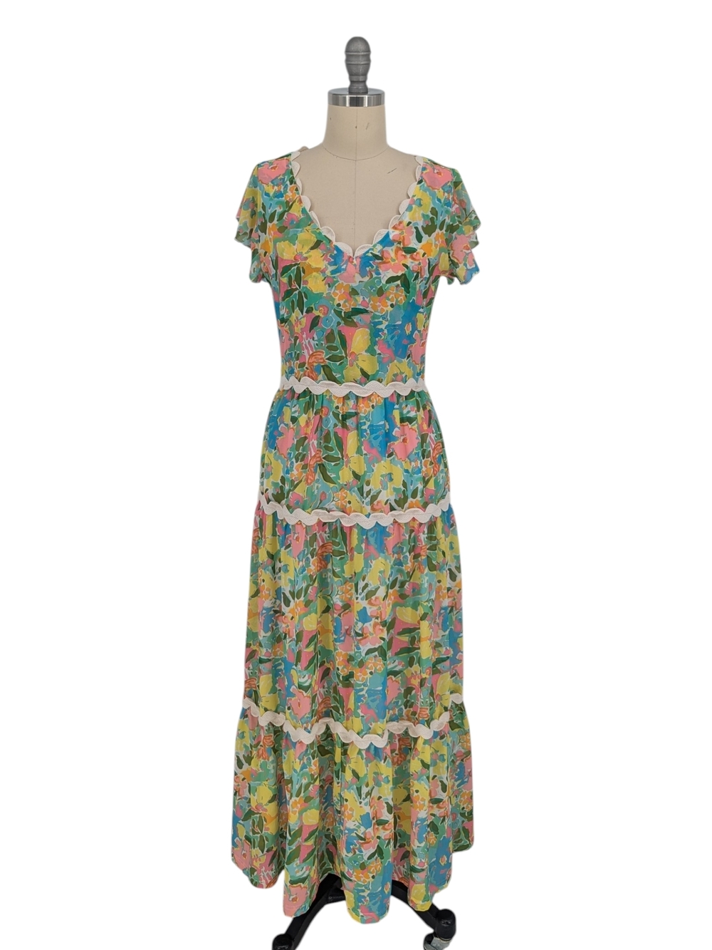 30372 Smith & Quinn Floral Maxi Dress Green Yellow size Small bohemian summer